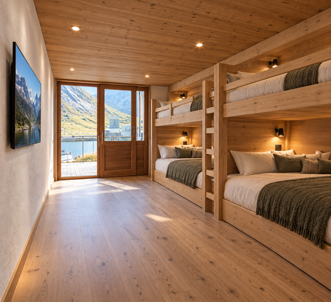 2 lits superposés (bas -140*200 et haut - 90*200) avec TV